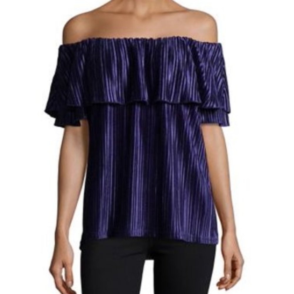 NWT Sanctuary Ribbed Velvet Off Shoulder Ruffle Top Shirt SZ S